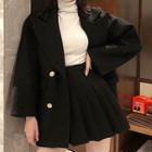 Double-breasted Jacket / Mini A-line Pleated Skirt
