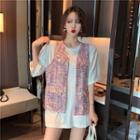 Plain Elbow-sleeve T-shirt / Tweed Vest