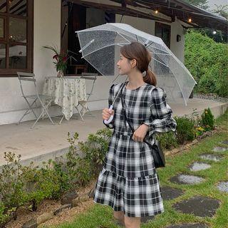 Tie-back Plaid Tiered Dress