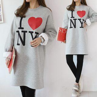 Brushed-fleece Lined Letter Print Long Pullover