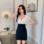 Cap-sleeve Two Tone Mini Dress