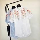 Short-sleeve Floral Embroidered Shirt White - One Size
