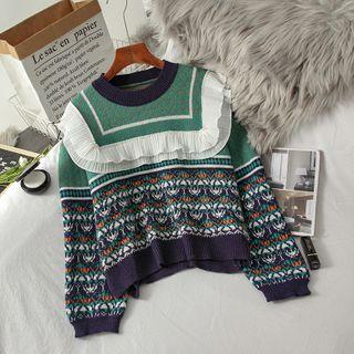 Round-neck Ruffle Long-sleeve Sweater As Shown In Figure - One Size
