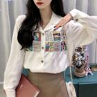 Cartoon Embroidered Long-sleeve Blouse