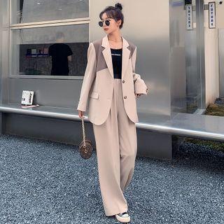 Notch Lapel Two Button Two Tone Blazer