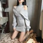 Long-sleeve Asymmetric Shoulder Dress