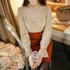 Lace-yoke Ruffle-cuff Blouse