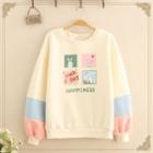 Rabbit Print Color Block Fleece-lined Sweatshirt
