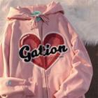 Lettering Heart Embroidered Hooded Zip Jacket