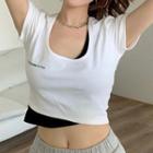Mock Two-piece Short-sleeve Lettering Crop T-shirt