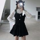 Long-sleeve Lace Top / Cropped Camisole Top / Mini A-line Skirt / Set