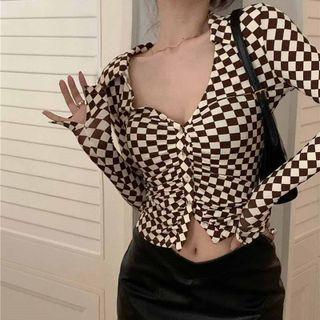 Checkerboard Cropped T-shirt / Mini Pencil Skirt
