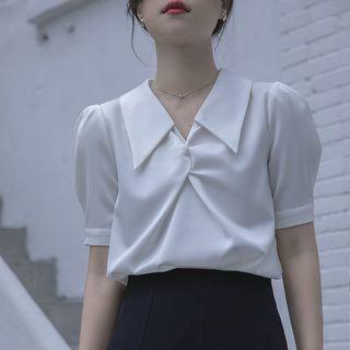 Puff-sleeve Collar Twisted Blouse