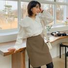 Plus Size Wide Puritan-collar Frill-trim Blouse