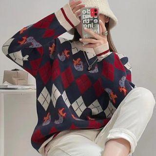 Argyle Strawberry Pattern Sweater
