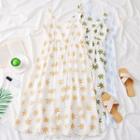 Open Tie-back Leaves-print Sundress