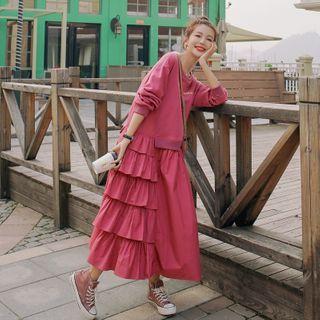 Lettering Round-neck Sweatshirt Maxi Dress