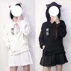 Cat Embroidered Hoodie / Mini A-line Pleated Skirt