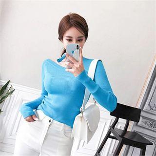 Tie-neck Slim-fit Ribbed Top