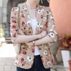 3/4-sleeve Flower Print Blazer