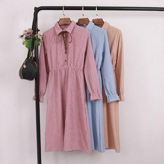 Long-sleeve Midi Corduroy A-line Dress