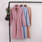 Long-sleeve Midi Corduroy A-line Dress