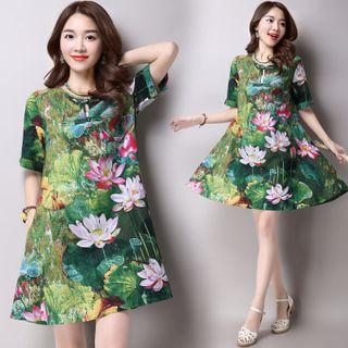 Lotus Print Long-sleeve T-shirt / Short-sleeve Dress