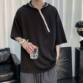 Short-sleeve Half-zip Hooded T-shirt