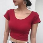 Cropped Scoop-neck Cap-sleeve T-shirt