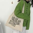 Canvas Lettering Tote Bag Lettering - Almond - One Size