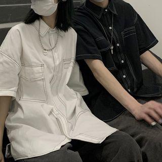 Contrast Stitching Cargo Shirt