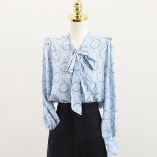 Printed Bow Oversize Blouse