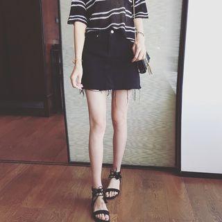 Raw Hem Denim Skirt