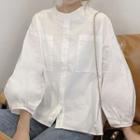 Balloon-sleeve Button-up Blouse White - One Size