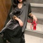 Leopard Print Panel Blazer / Midi A-line Skirt / Set
