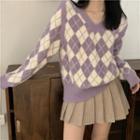 Color Block Plaid Two-way Knit Sweater