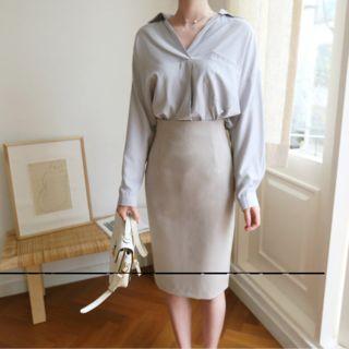 Open-placket Pocket-front Shirt Sky Blue - One Size
