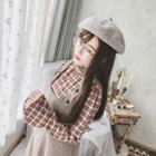 Long-sleeve Mock-neck Plaid Top Red - One Size