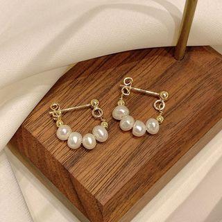 Faux Pearl Hoop Earring E1157 - 1 Pair - Gold - One Size