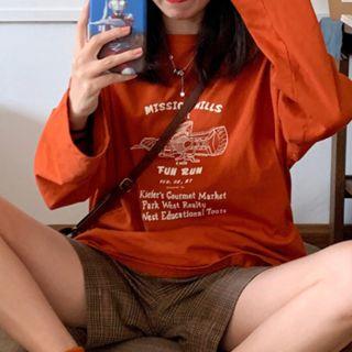 Print Long-sleeve T-shirt / Plaid Shorts