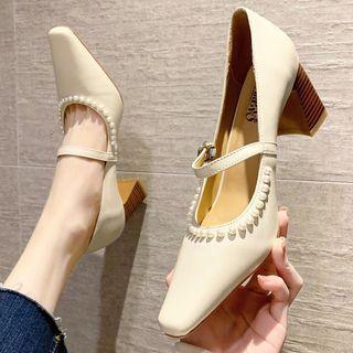 Beaded Chunk-heel Pumps