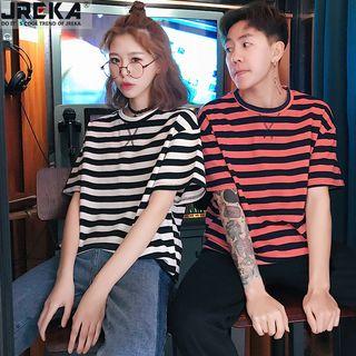 Couple Loose-fit Striped T-shirt