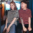 Couple Loose-fit Striped T-shirt