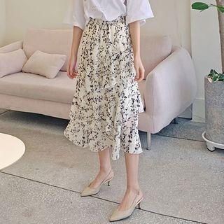 Band-waist Pattern Frilled Skirt