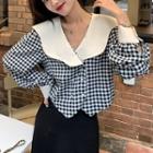 Gingham Double-breasted Blouse Black - One Size