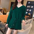 V-neck Drawstring-waist Sweater