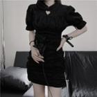 Elbow-sleeve Mini Sheath Qipao Dress