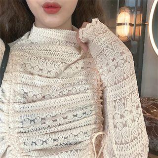 Lace Drawstring Long-sleeve Cropped Top