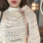 Lace Drawstring Long-sleeve Cropped Top