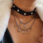 Letter Chain Choker Layered Necklace 0394 - White Gold - One Size